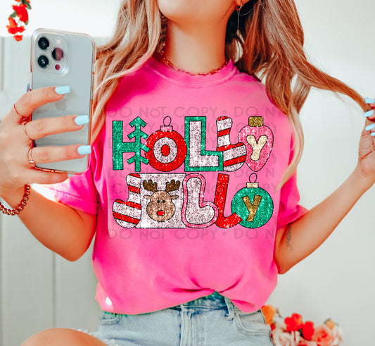Faux Sequin Holly Jolly Rudolph