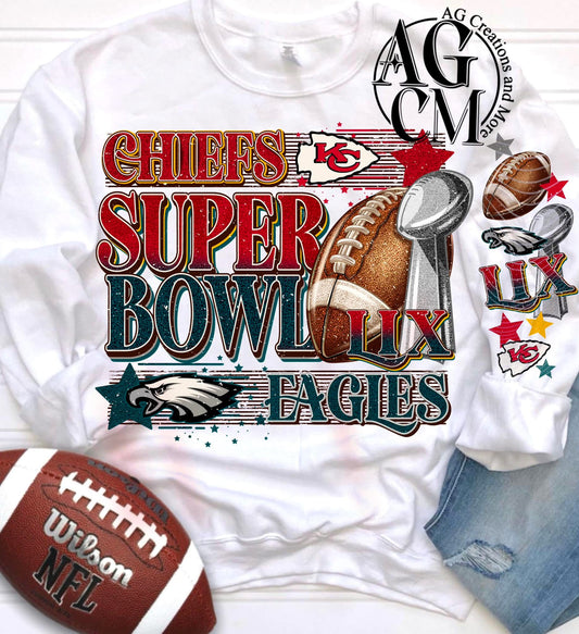 Chiefs Eagles Super Bowl LIX Red And Green-Sleeve