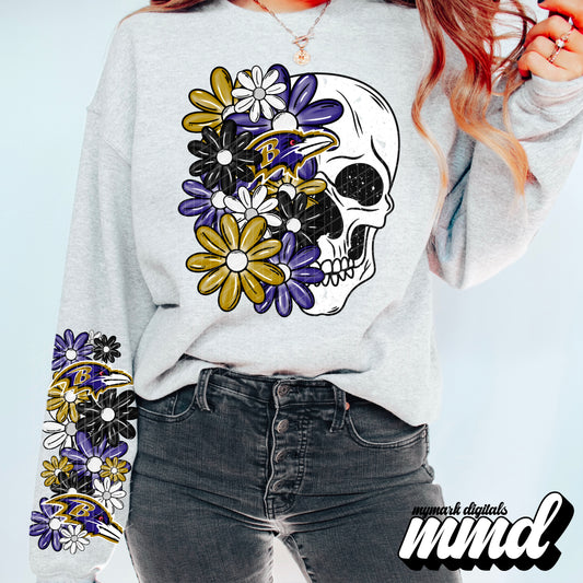 Floral Skull Baltimore Ravens - CHEST