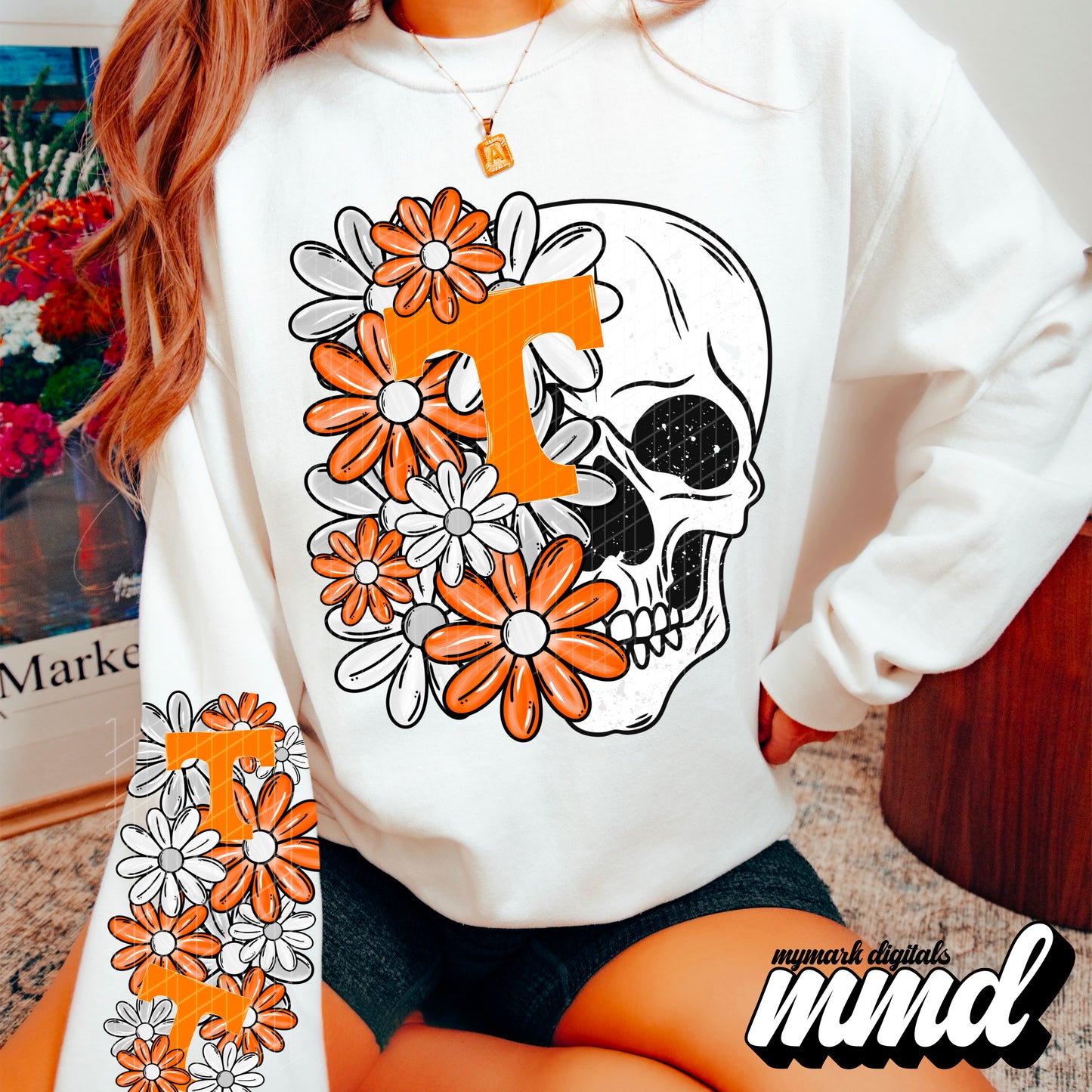 Floral Skull Tennessee Vols - SLEEVE