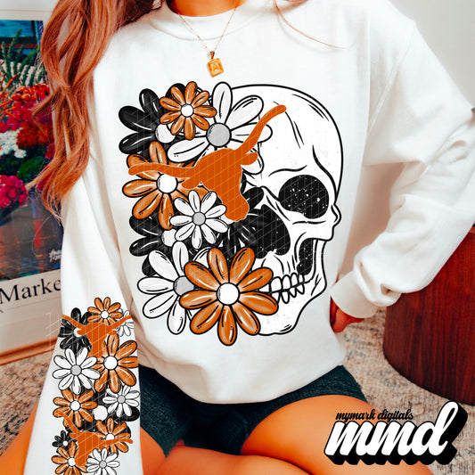 Floral Skull Texas Longhorns - SLEEVE