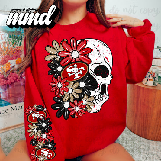 Floral Skull San Francisco 49ers - SLEEVE