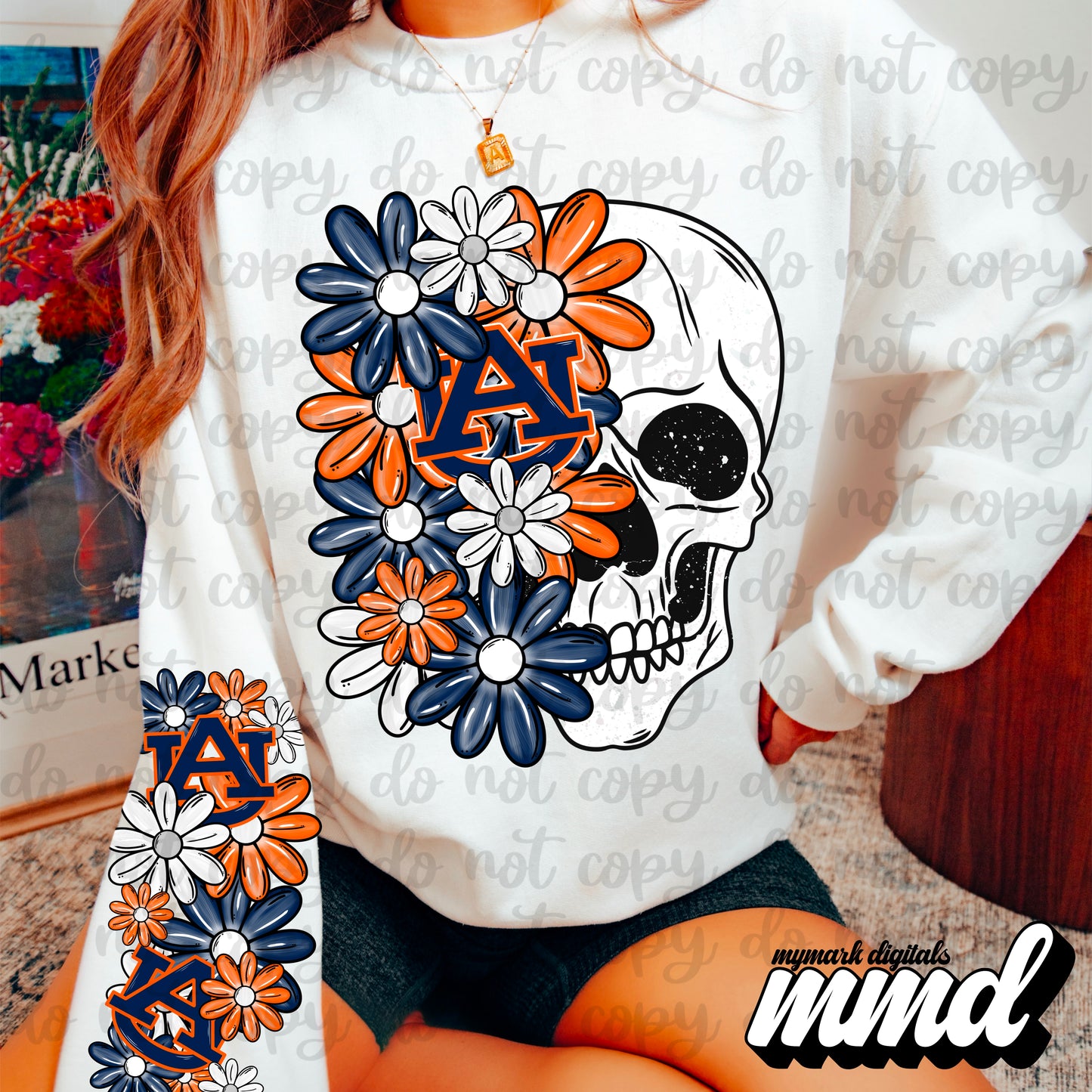 Floral Skull Auburn University - CHEST