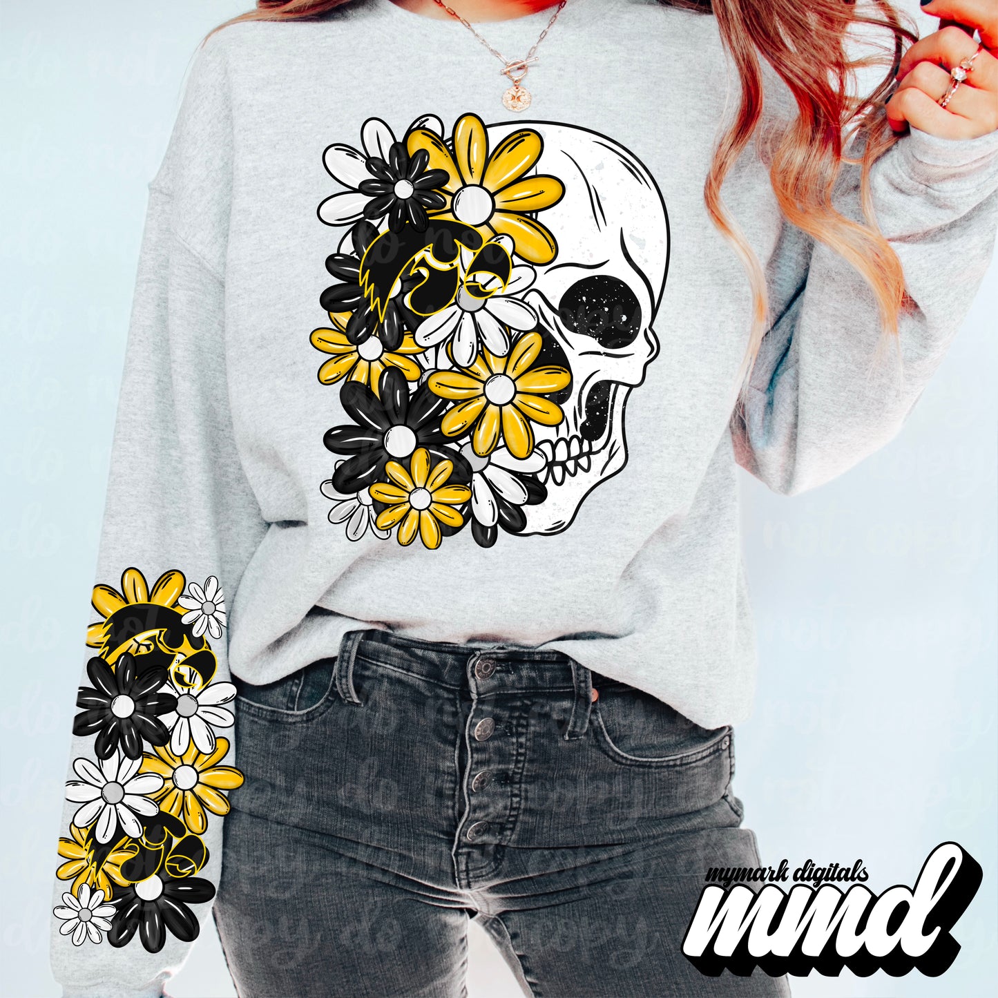 Floral Skull Iowa Hawkeyes - CHEST