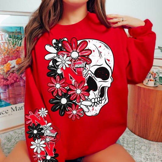 Floral Skull Nebraska Huskers - CHEST