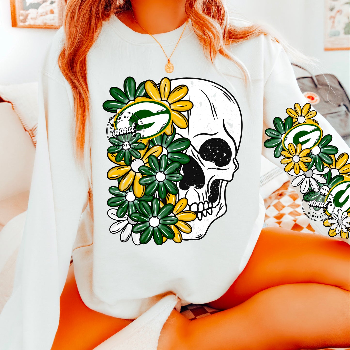 Floral Skull Green Bay Packers - SLEEVE