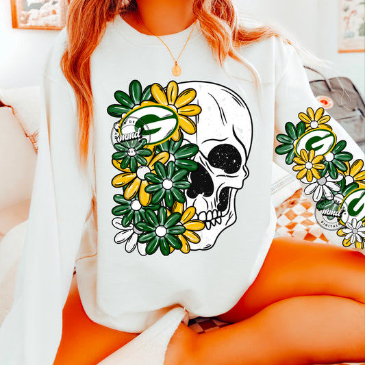 Floral Skull Green Bay Packers - SLEEVE