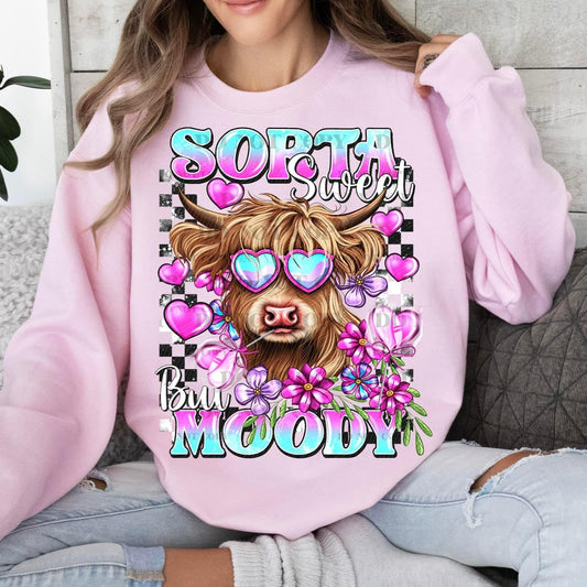 Sorta Sweet But Moody Pink Sunglasses Cow -DTF Transfer