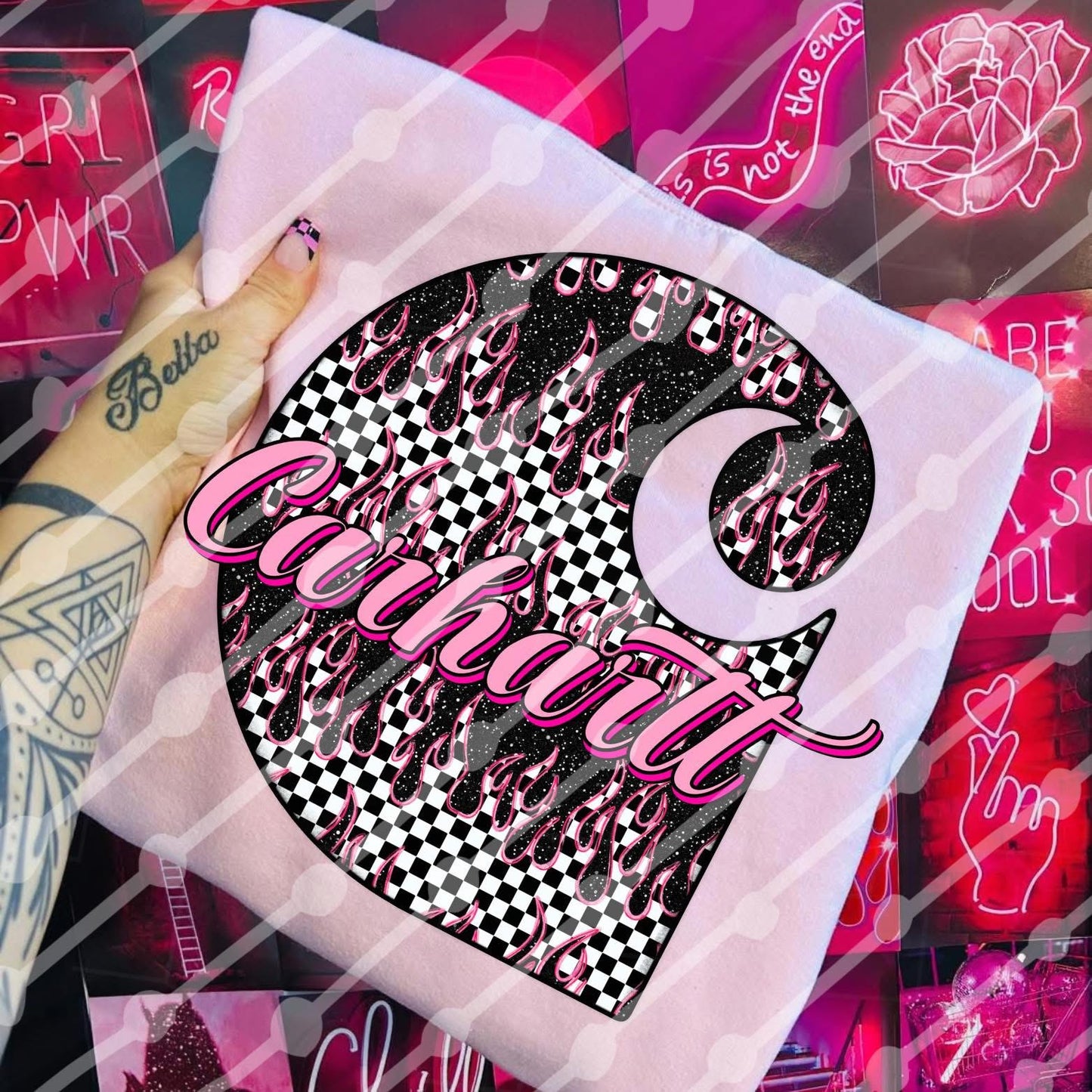 Black and white checkered flames Carhartt