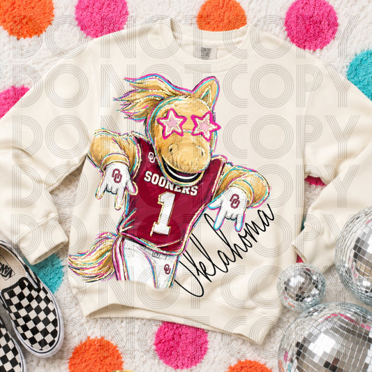 Cropped Rockin Delulu Oklahoma Horns Down