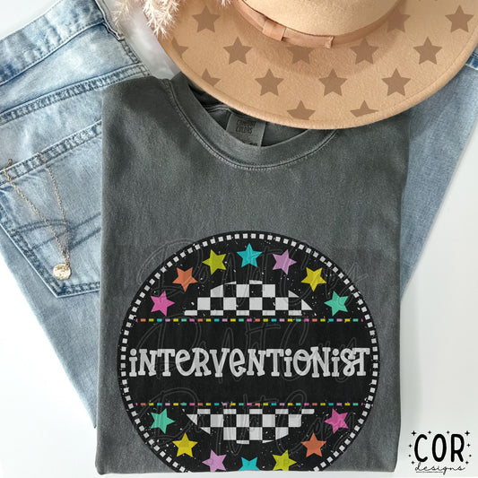 Interventionist Colored Stars With Checkered Circle