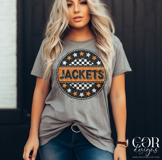 Jackets White And Orange Stars Checkered Circle