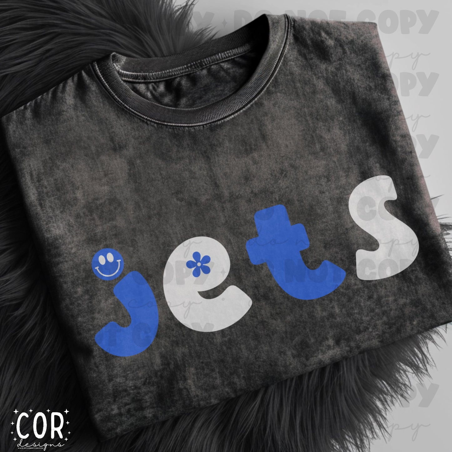 Jets Blue And White Flower And Heart Letters