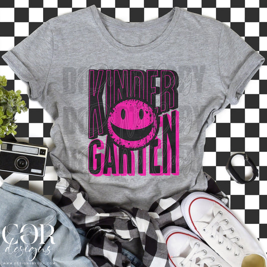 Kindergarten Pink And Black Smiley Face
