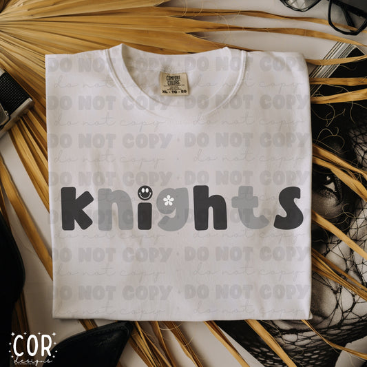 Knights Black And Silver Flowers And Smiley Face Letters