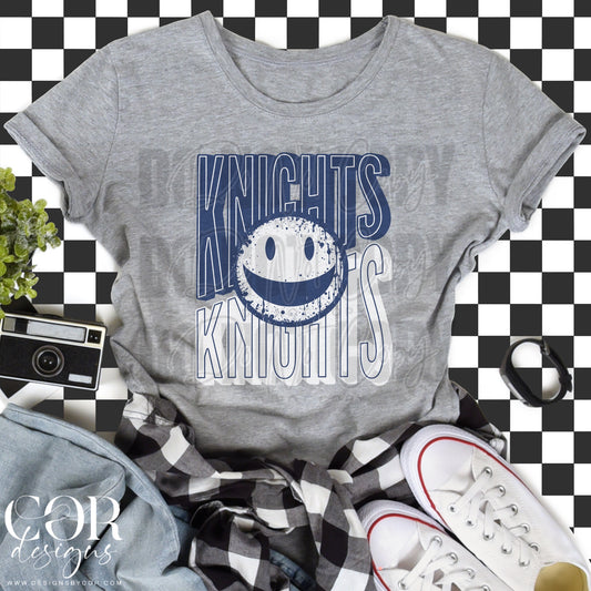 Knights Blue And White Smiley Face