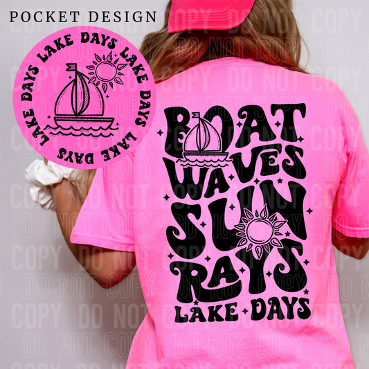 Boat waves sun rays lake days-black (front)