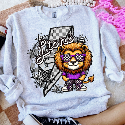 Lions Checkered Lightning Bolt