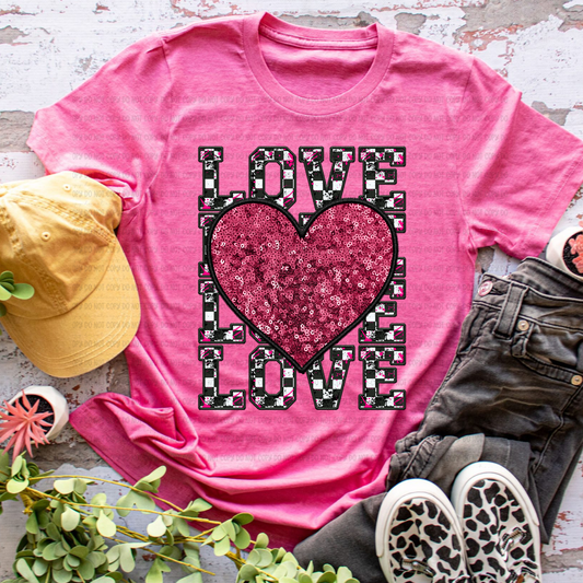 LOVED CHECKERED SEQUIN HEART