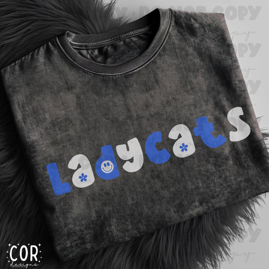 Lady Cats Blue And White Flower And Heart Letters