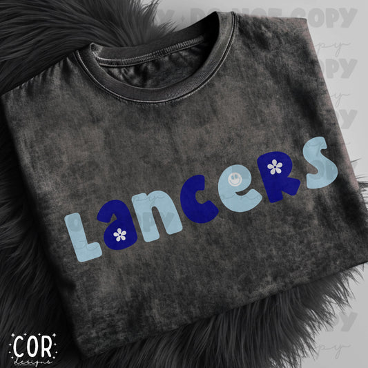Lancers Light Blue And Royal Blue Flowers And Smiley Face Letters
