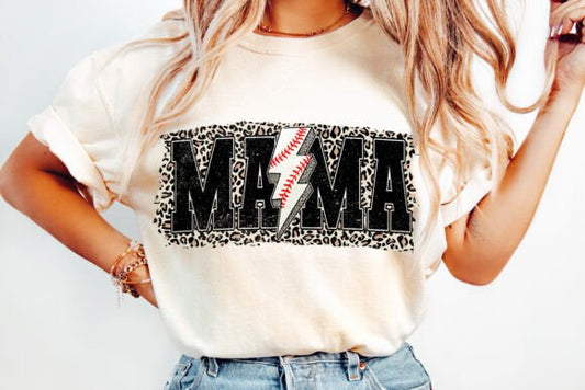 Mama Leopard Baseball Lighting Bolt