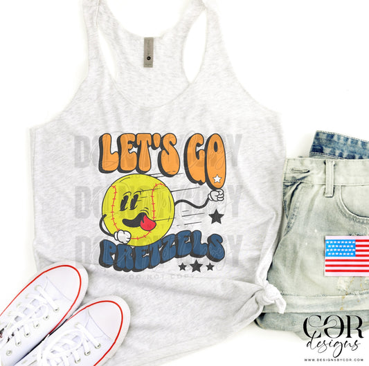 Lets Go Pretzels Orange Blue Softball