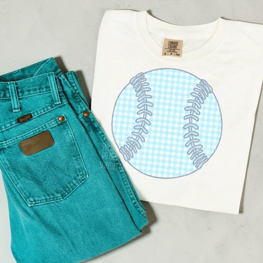 Light Blue Gingham Softball_Baseball