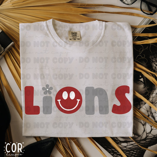 Lions Red And Grey Flowers And Smiley Faces