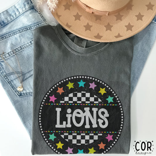 Lions Colored Stars With Checkered Circle