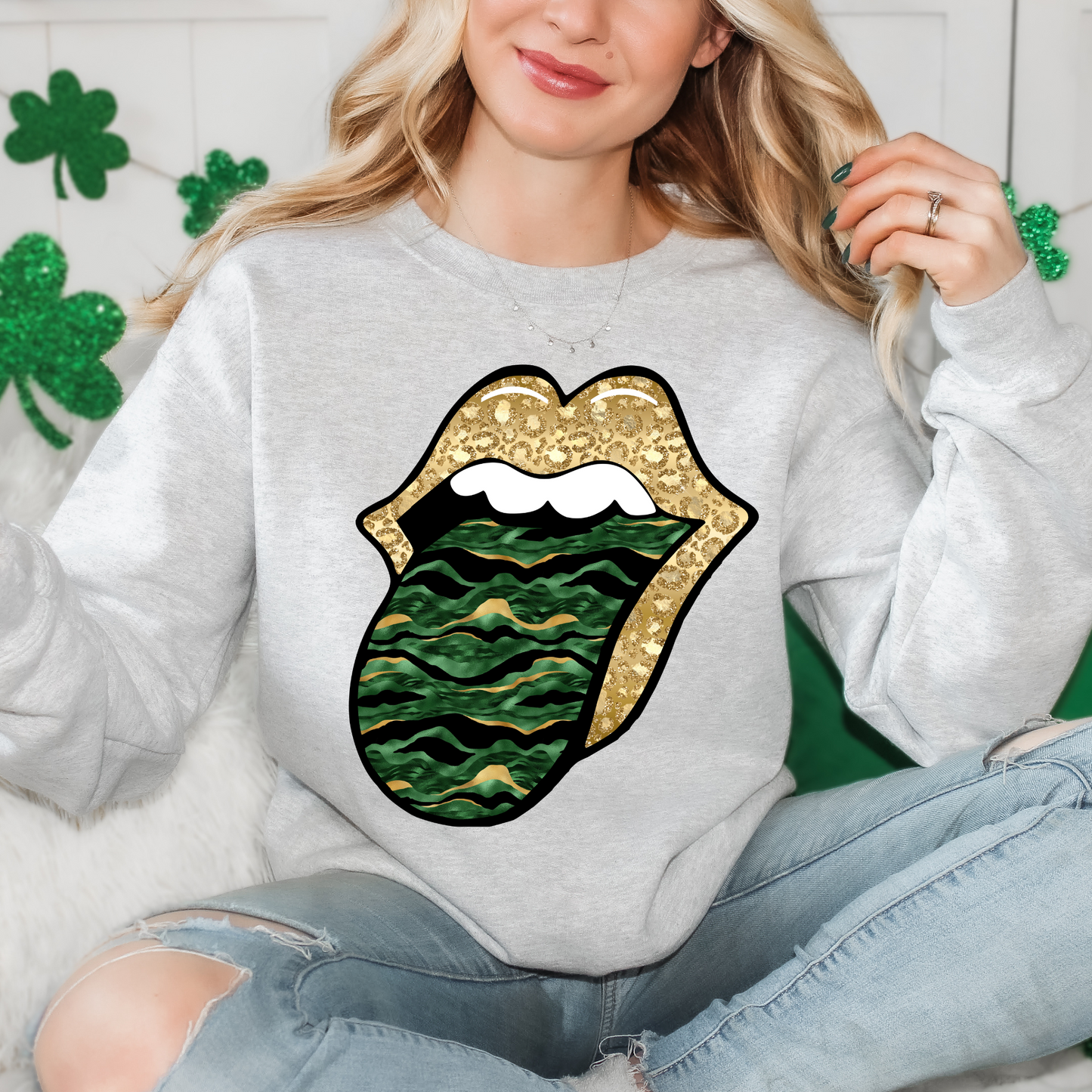 St. Patrick's Day Rolling Stones Tongue Yellow Cheetah