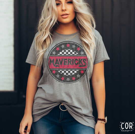 Mavericks Grey And Red Stars With Checkered Circle
