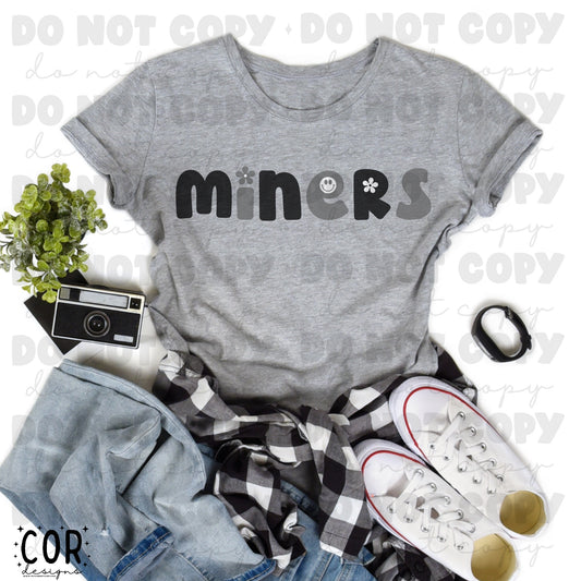 Miners Black And Silver Flowers And Smiley Face Letters
