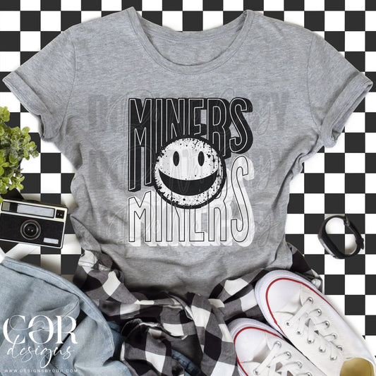 Miners Black And White Smiley Face