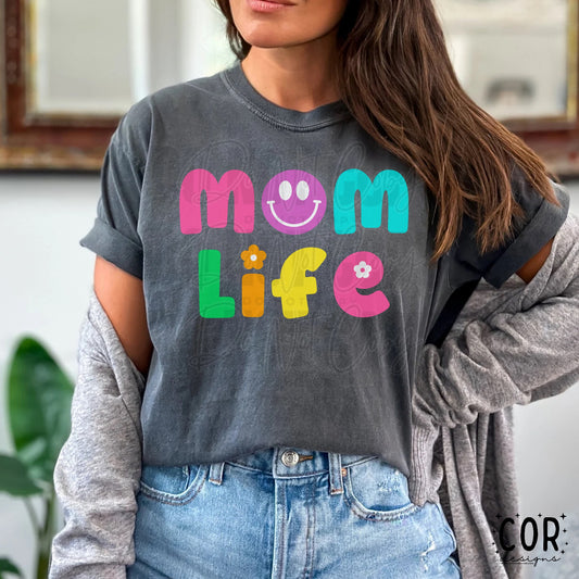 Mom Life Flowers And Smiley Face Letters