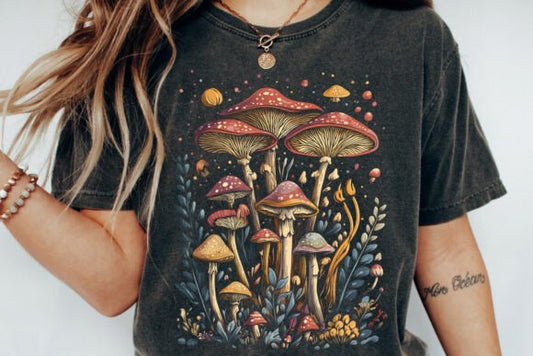 Mushrooms And Flowers