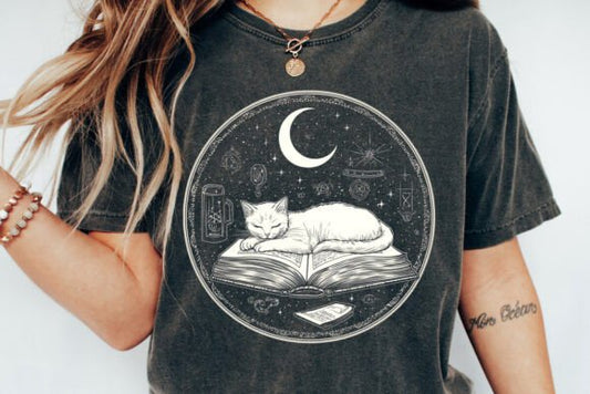 Cat And Book Under The Moon