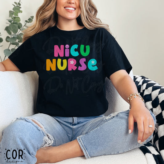 NICU Nurse Flowers And Smiley Face Letters