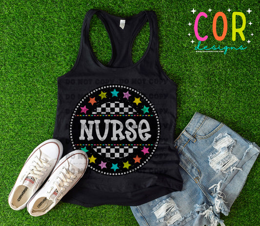 Nurse Colored Stars Checkered Circle