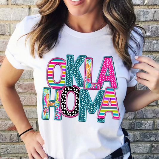 Faux Embroidery Patterned Oklahoma