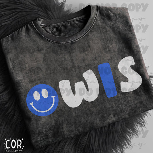 Owls Blue And White Flowers And Smiley Face Letters