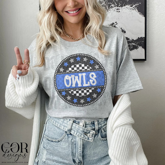 Owls Blue And White Stars Circle
