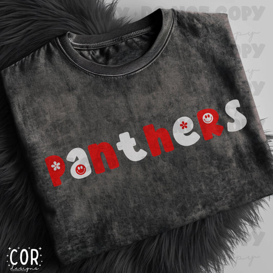 Panthers Red And White Flower And Heart Letters