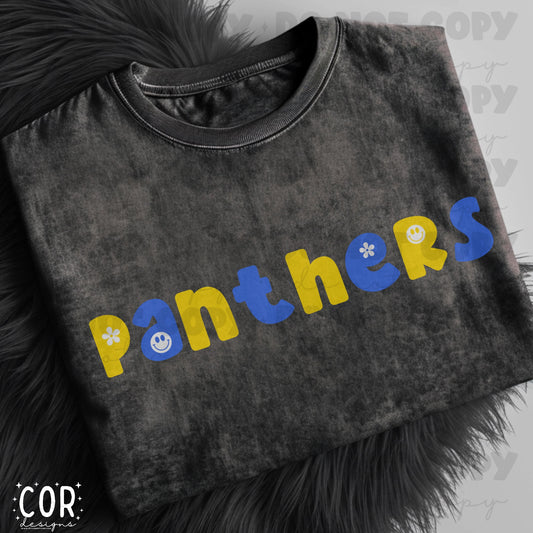 Panthers Yellow And Blue Flowers And Smiley Face Letters