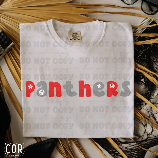 Panthers Red And Silver Flowers And Smiley Face Letters