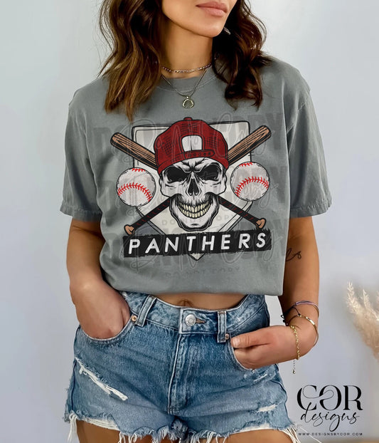 Panthers Maroon Baseball With Skull