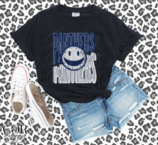 Panthers Blue And White Smiley Face