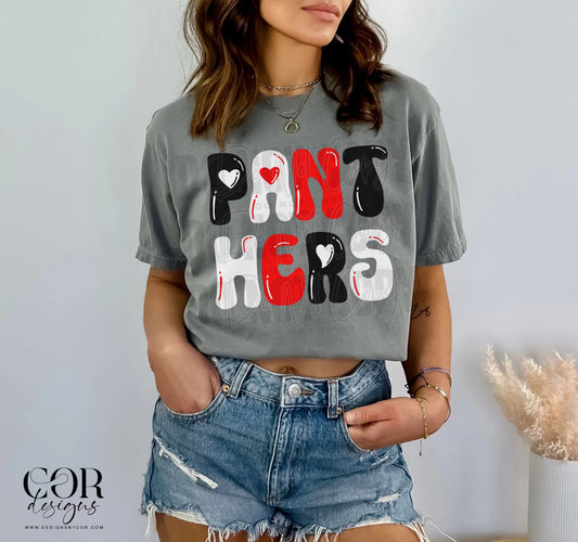 Panthers Black White And Red Heart Letters