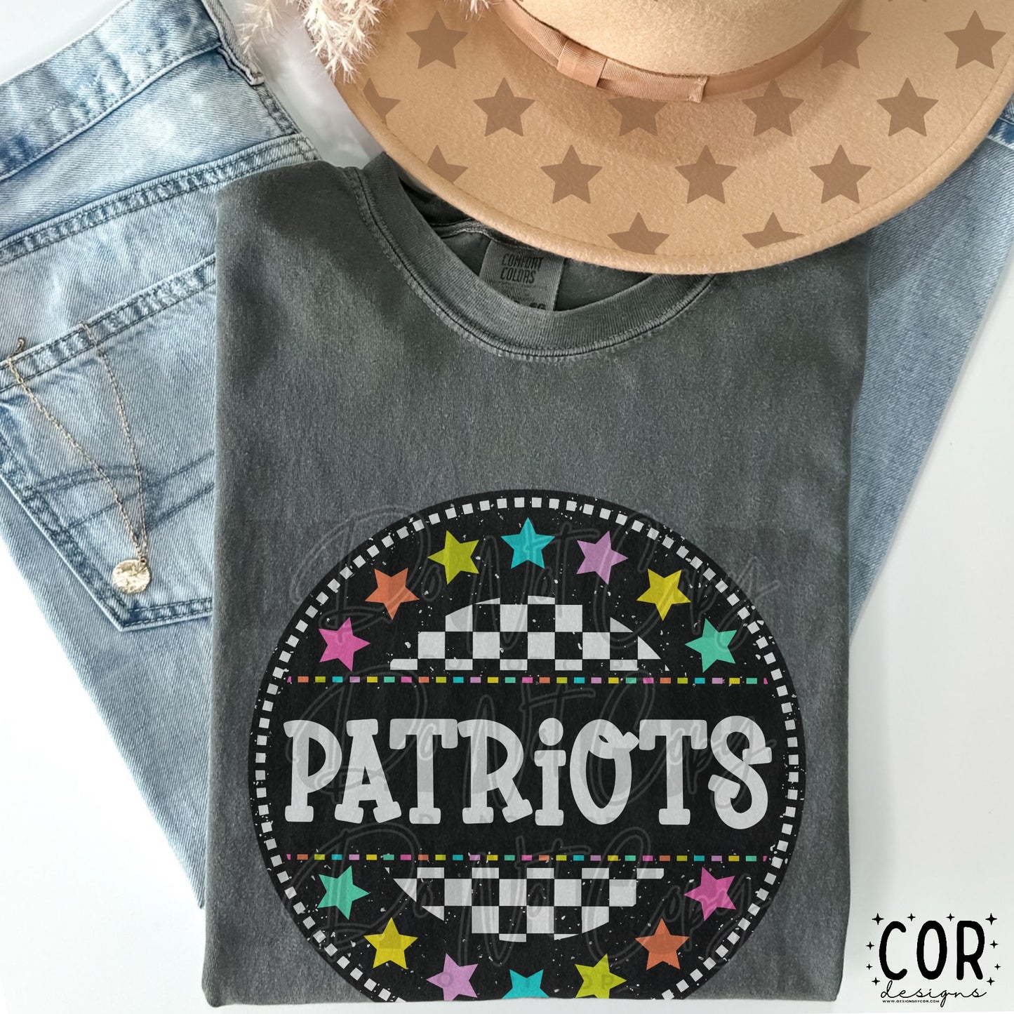 Patriots Colored Stars With Checkered Circle