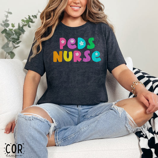 PEDS Nurse Flowers And Smiley Face Letters